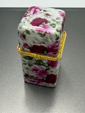 Floral Porcelain Trinket Box with Gold Trim